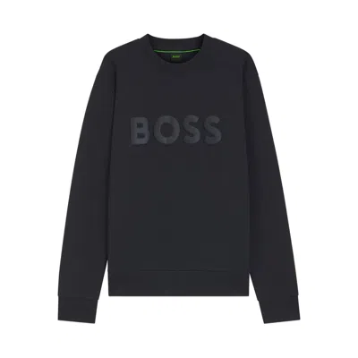 Hugo Boss Tonal-logo Sweatshirt In Stretch Cotton In Black