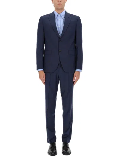 Hugo Boss Boss Blue Virgin Wool Suit In Black
