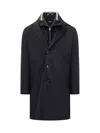 Hugo Boss Boss Blue Wool Boss Coat With Zip Detail In Blue