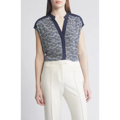 Hugo Boss Bolari Printed Colorblocked Top In Sky Captain Pixel Fantasy