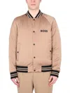 Hugo Boss Logo Bomber Jacket With Ribbed Collar And Cuffs In Brown