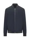 Hugo Boss Stretch Flannel Bomber Jacket With Ribbed Cuffs And Hem In Blue