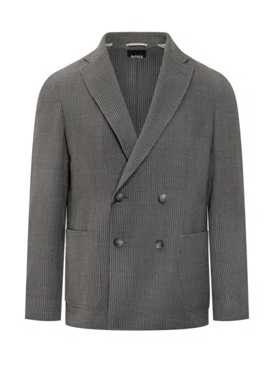 Hugo Boss Boss Boss Double-breasted Jacket In Grey Fabric In Gray