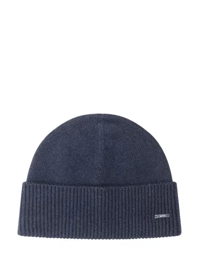 Hugo Boss Ribbed Beanie Hat In Blue