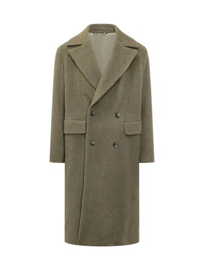 Hugo Boss Boss Boss Herringbone Wool Double-breasted Coat In Brown