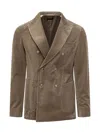 Hugo Boss Boss Boss Ribbed Double-breasted Jacket In Brown
