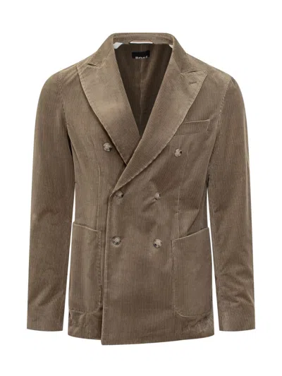 Hugo Boss Boss Boss Ribbed Double-breasted Jacket In Brown