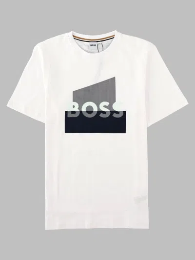 Hugo Boss Boss Boys 100% Cotton T-shirt With Stretch Trim In White