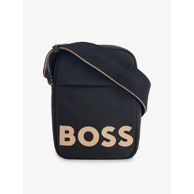 Hugo Boss Boss Boys Black Kids Text-print Woven Crossbody Bag