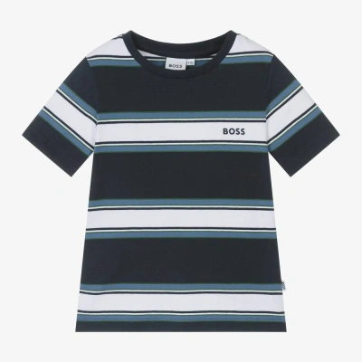 Hugo Boss Kids' Boss Boys Blue Cotton Striped T-shirt
