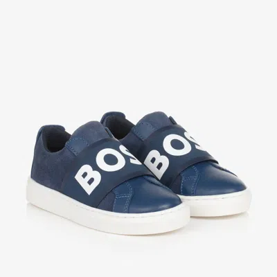 Hugo Boss Kids' Boss Boys Blue Leather Trainers
