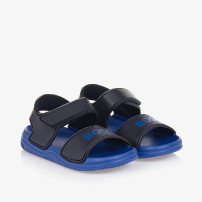 Hugo Boss Kids' Boss Boys Blue Velcro Sandals