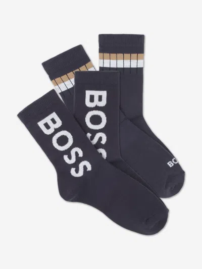 Hugo Boss Babies' Boss Boys Branded Socks Set (2 Pairs) In Blue