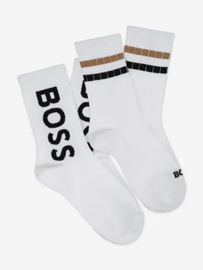 Hugo Boss Babies' Boss Boys Branded Socks Set (2 Pairs) In White