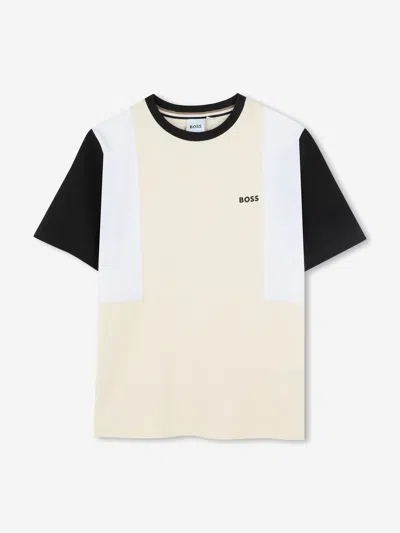 Hugo Boss Babies' Boss Boys Colourblock T-shirt In Beige