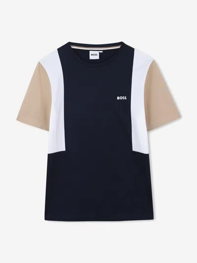 Hugo Boss Babies' Boss Boys Colourblock T-shirt In Blue