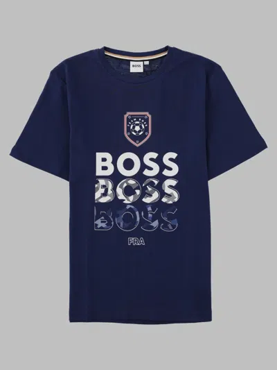 Hugo Boss Kids' Boss Boys Cotton T-shirt With Stretch Trim In Blue