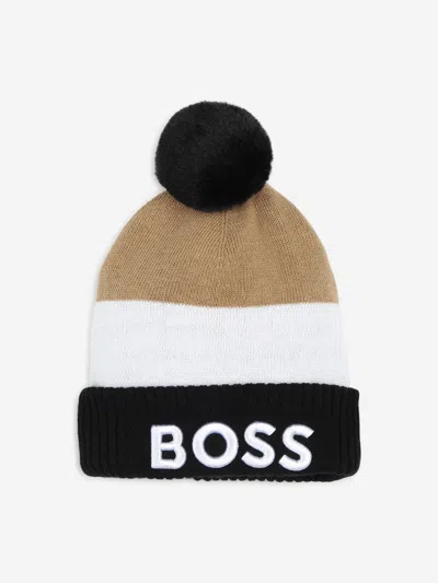 Hugo Boss Kids' Boss Boys Embroidered Logo Bobble Hat In Black