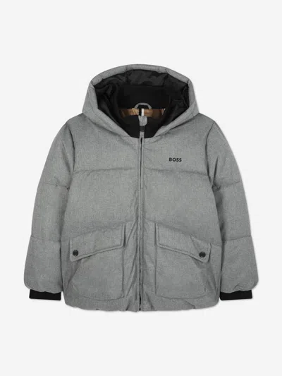 Hugo Boss Kids' Boss Boys Flannel Effect Puffer Jacket In Gray