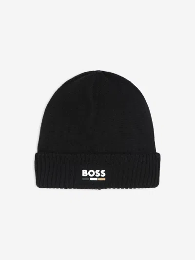 Hugo Boss Kids' Boss Boys Knitted Beanie Hat In Black