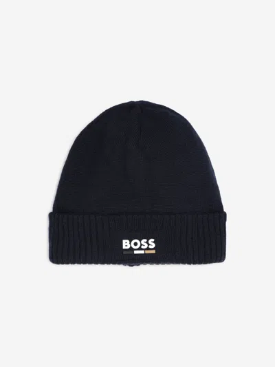 Hugo Boss Kids' Boss Boys Knitted Beanie Hat In Blue