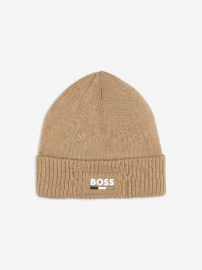Hugo Boss Kids' Boss Boys Knitted Beanie Hat In Brown