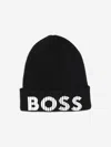 Hugo Boss Boss Boys Knitted Logo Beanie Hat In Black