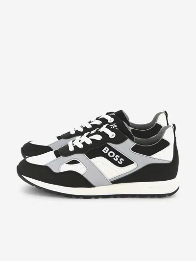 Hugo Boss Kids' Boss Boys Lace Up Logo Trainers In Black