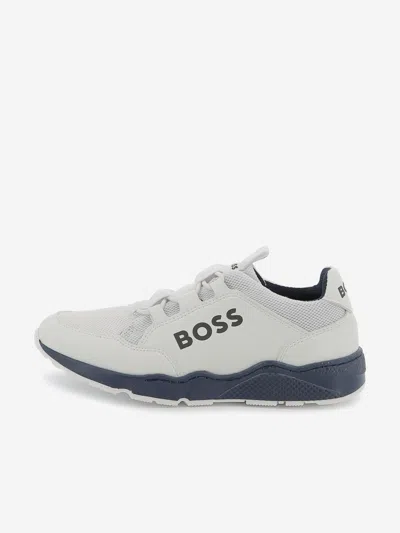 Hugo Boss Kids' Boss Boys Lace Up Logo Trainers In White