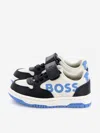 Hugo Boss Boss Boys Leather Logo Trainers In Blue