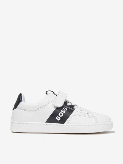 Hugo Boss Boss Boys Leather Logo Trainers In White