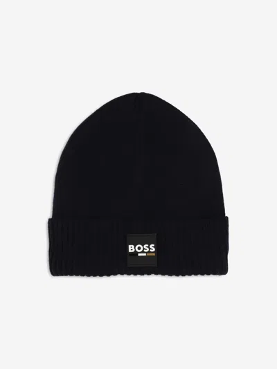 Hugo Boss Kids' Boss Boys Logo Badge Beanie Hat In Blue