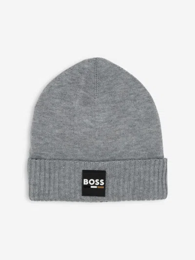Hugo Boss Kids' Boss Boys Logo Badge Beanie Hat In Grey
