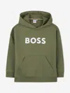 Hugo Boss Boss Boys Logo Print Hoodie In Green