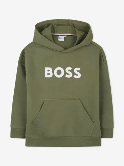 Hugo Boss Kids' Boss Boys Logo Print Hoodie In Green