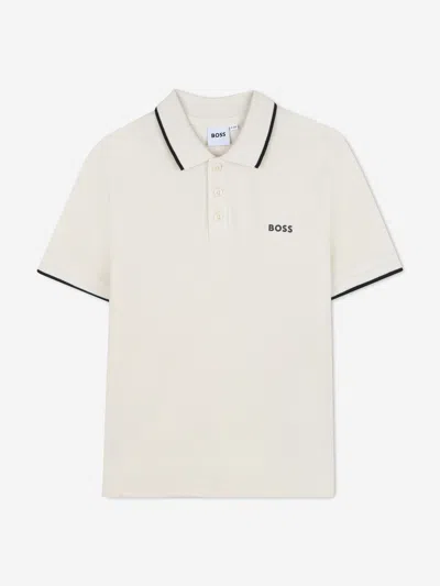 Hugo Boss Kids' Boss Boys Logo Print Polo Shirt In White