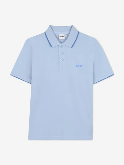 Hugo Boss Kids' Boss Boys Logo Print Polo Shirt In Blue