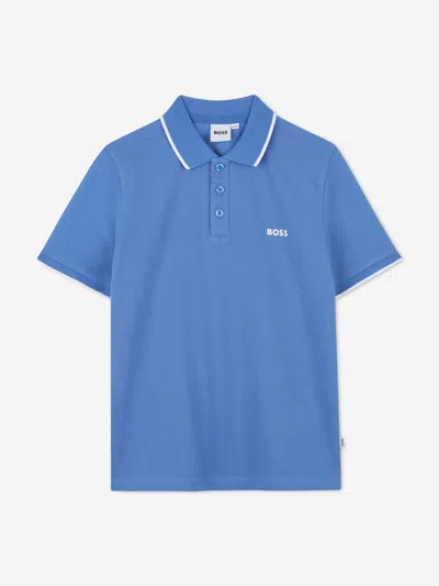 Hugo Boss Kids' Boss Boys Logo Print Polo Shirt In Blue
