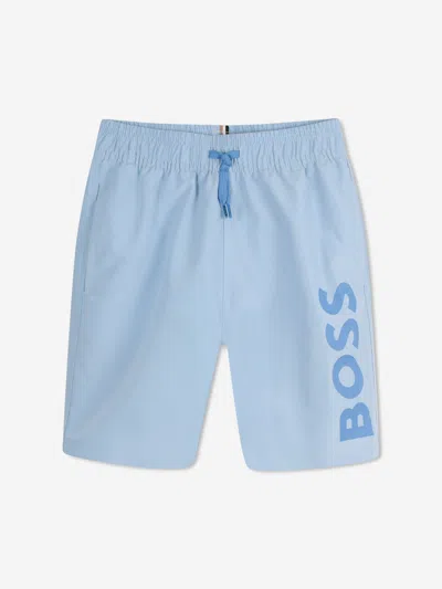 Hugo Boss Kids' Boss Boys Logo Print Swim Shorts In Blue