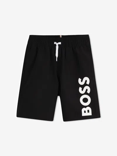 Hugo Boss Kids' Boss Boys Logo Print Swim Shorts In Black