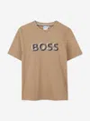 Hugo Boss Boss Boys Logo Print T-shirt In Brown