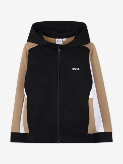 Hugo Boss Kids' Boss Boys Logo Print Zip Up Top In Black
