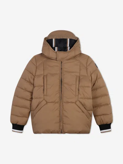 Hugo Boss Kids' Boss Boys Logo Puffer Jacket In Brown