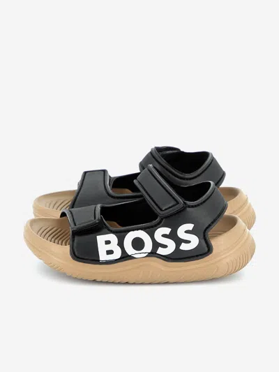Hugo Boss Kids' Boss Boys Logo Sandals In Black