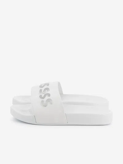 Hugo Boss Kids' Boss Boys Logo Sliders In White