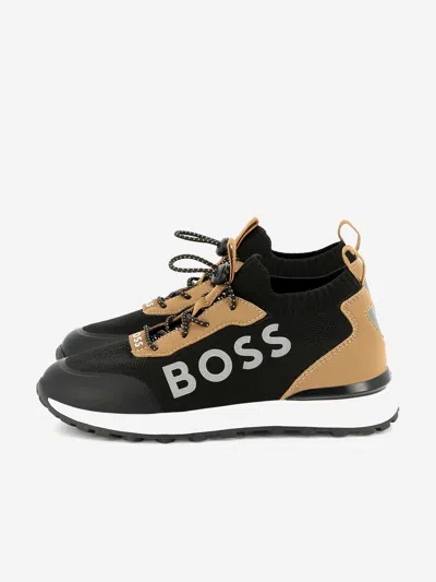 Hugo Boss Kids' Boss Boys Logo Sock Trainers In Black