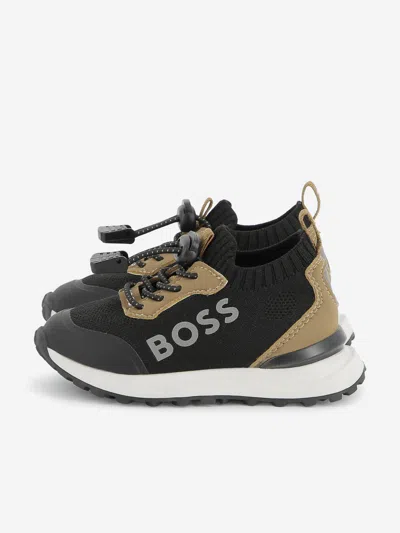Hugo Boss Kids' Boss Boys Logo Sock Trainers In Black