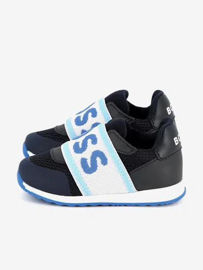 Hugo Boss Kids' Boss Boys Logo Trainers In Blue