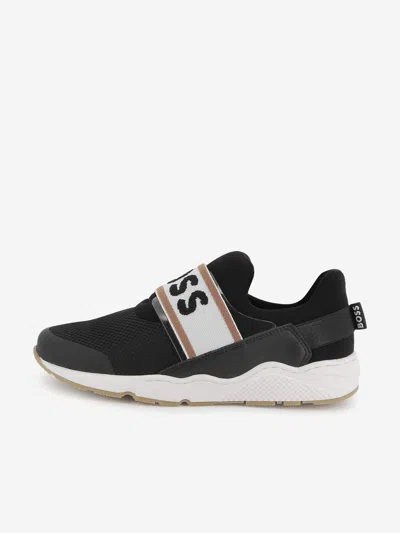 Hugo Boss Kids' Boss Boys Logo Trainers In Black