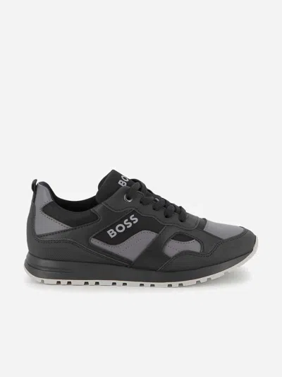 Hugo Boss Kids' Boss Boys Logo Trainers In Black